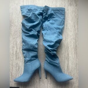 Super cute Jean material knee highs! Only worn once, size 7.5